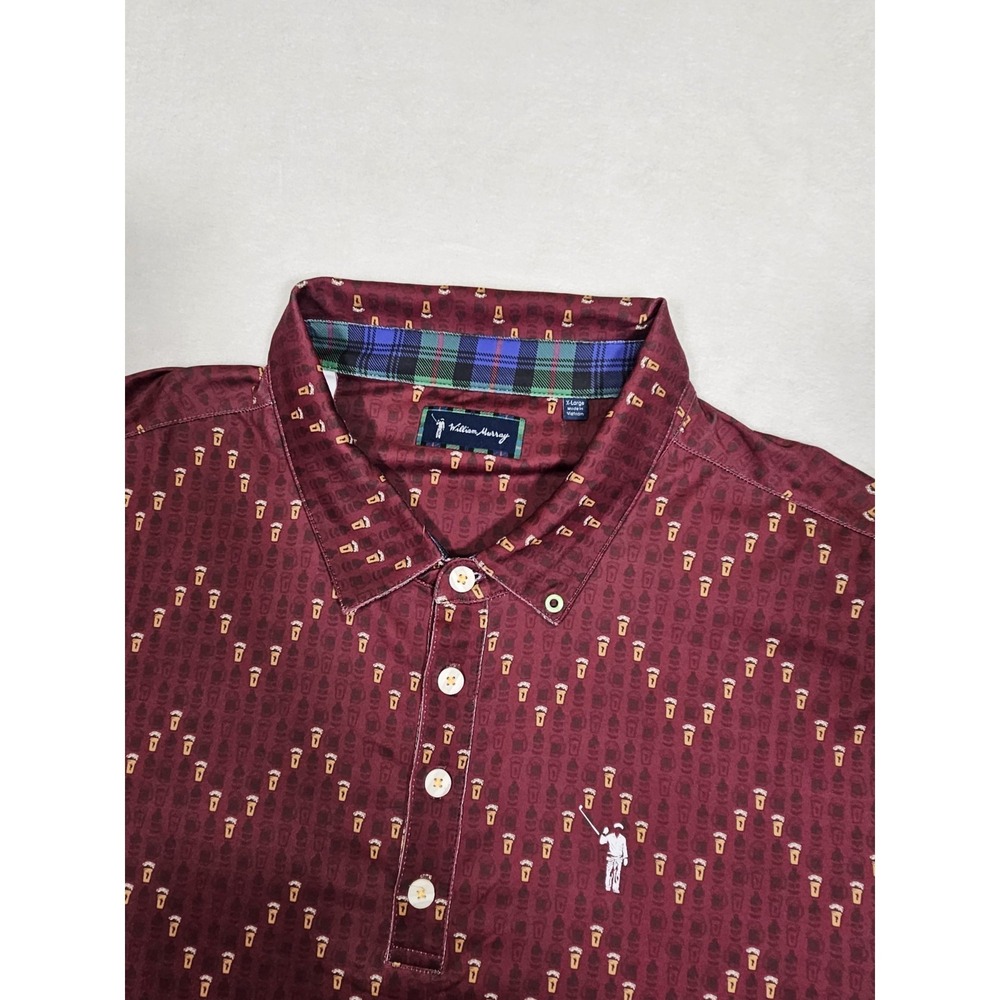 William Murray Polo Shirt Men's XL Red Beer Print Golf Performance Stretch